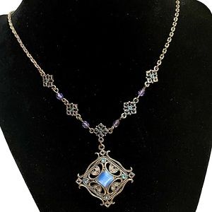 baby blue rhinestoned colored silver necklace